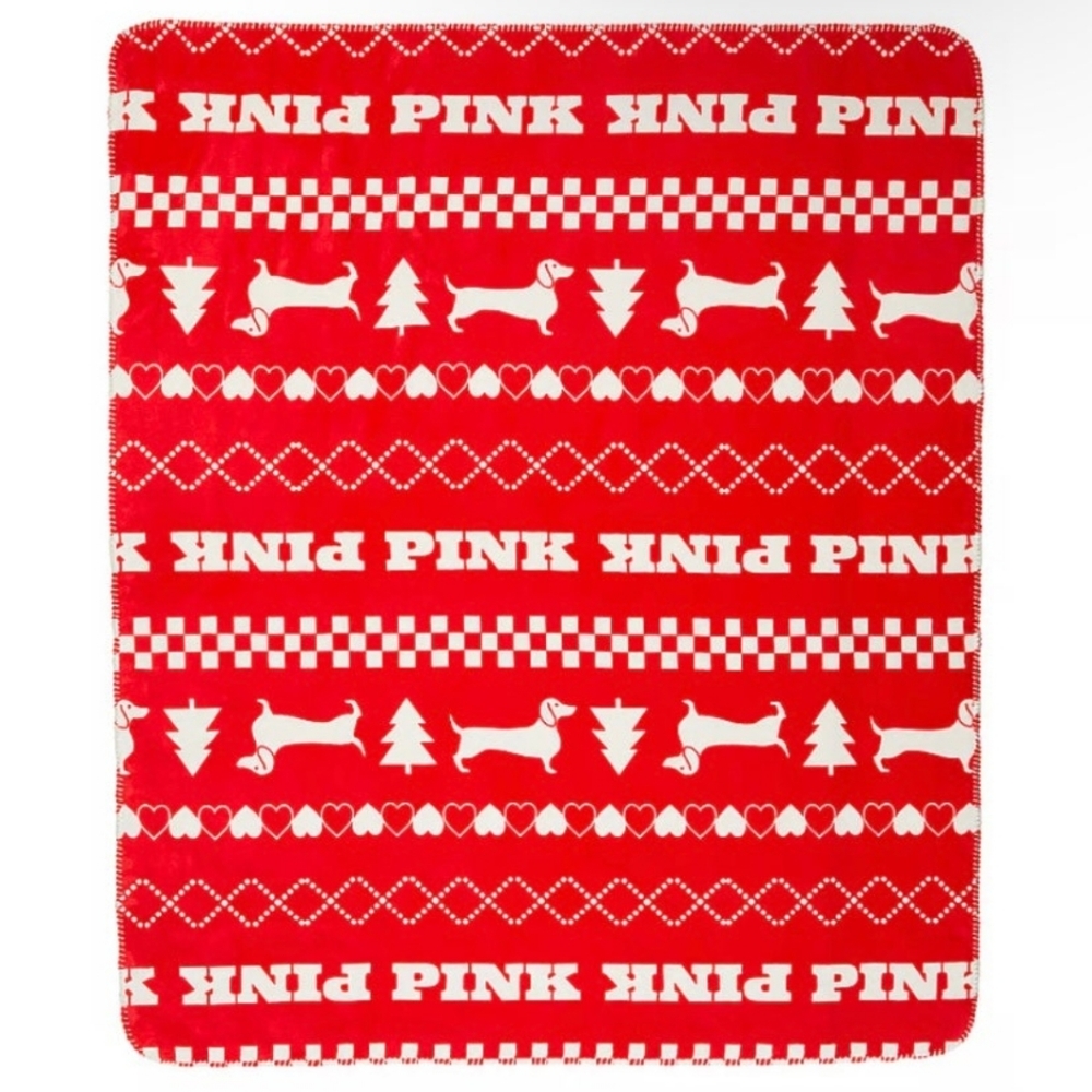 VS PINK Red Pepper Fair Isle Fleece Christmas Blanket NWT
